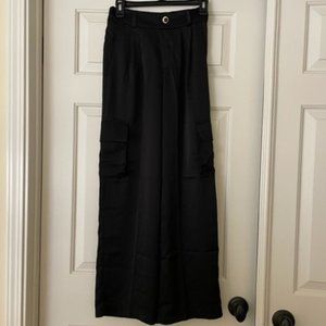 Women's Size S Tullea High Waisted Satin Black Cargo Wide Leg Pant